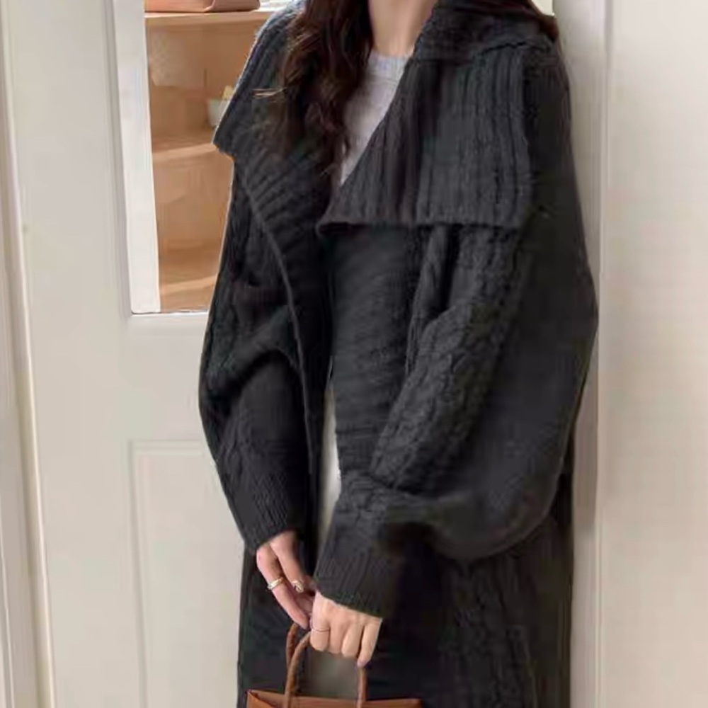 190.LAST 1!!🛑COST🛑OVERSIZED MAXI LONG Black cardigan Long Cable Duster Fuzzy - Picture 4 of 6